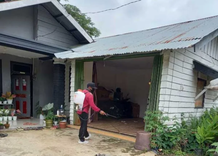 Perangkat Desa Wonosari Lirik Inhu Lakukan Penyemprotan Disinfektan