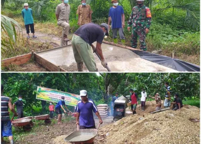 Desa Rantau Bakung Inhu Riau Bangun Jalan Beton Secara Gotong Royong