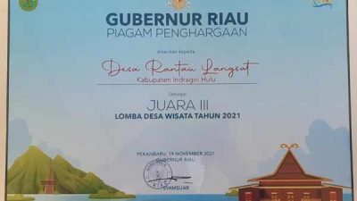 Inhu Raih Juara 3 Desa Wisata Tingkat Provinsi Riau 2021
