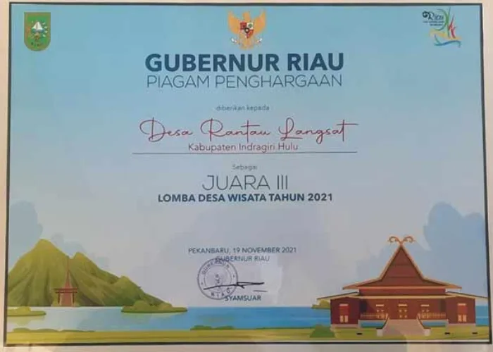 Inhu Raih Juara 3 Desa Wisata Tingkat Provinsi Riau 2021