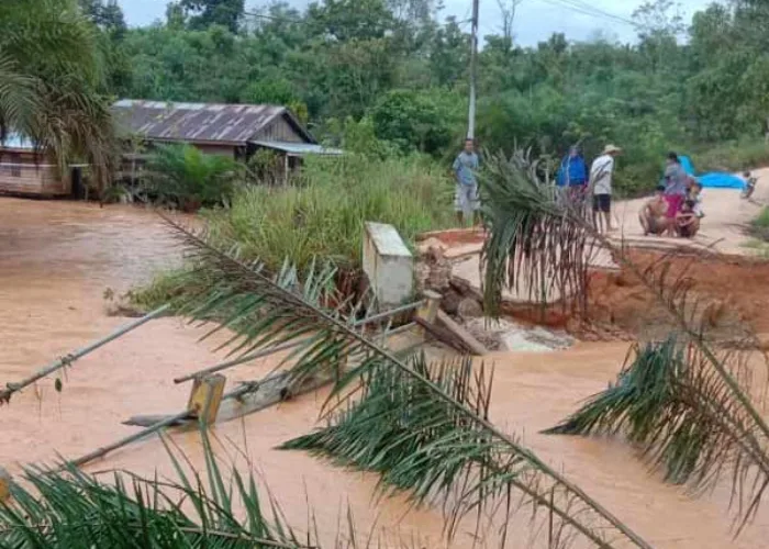 Jembatan Siambul di Batang Gangsal Inhu Ambruk Akibat Abrasi, Ratusan Warga Sulit Beraktivitas