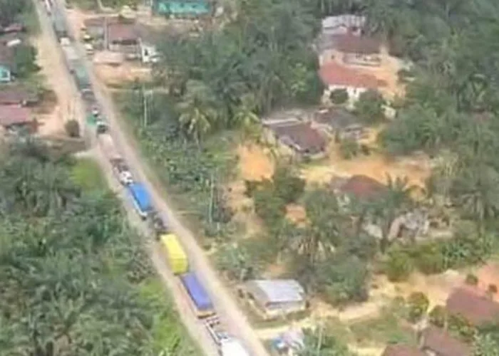 Antrian Kendaraan Mengular di Jalintim Pelalawan