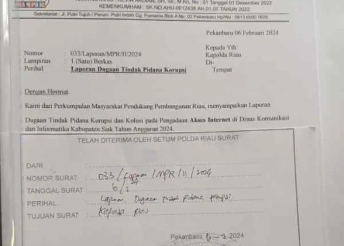 Dugaan Kongkalikong, Ketua LSM-MAMPIR Laporkan Diskominfo Siak ke Polda Riau
