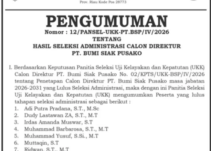 10 Kandidat Lolos Seleksi Administrasi Direktur PT BSP 2026-2031, Bersiap Jalani UKK di Jakarta