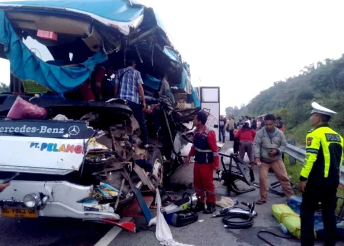 Diduga Microsleep, Bus Pelangi Tabrak Truk di Tol Pekanbaru-Dumai, 2 Tewas dan 16 Luka