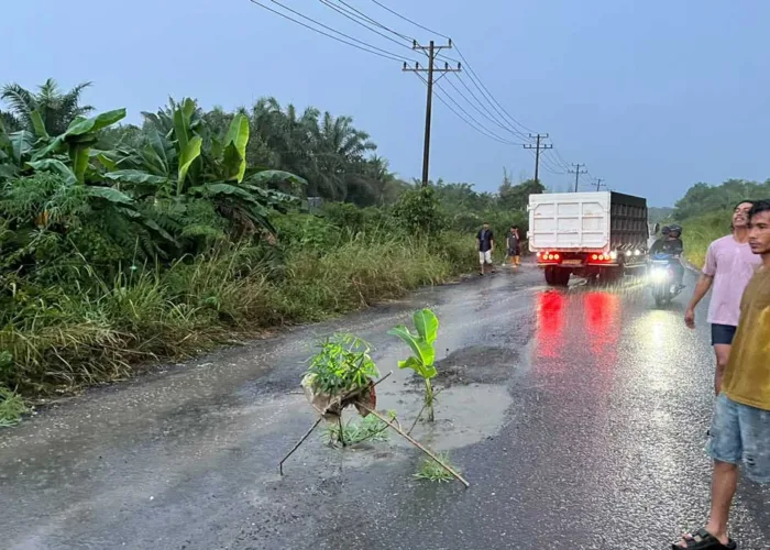 Jalan Sungai Rawa Siak Rusak, Truk 30 Ton Terus Melintas, Marka Jalan Justru Minim