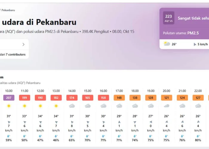 Udara Pekanbaru Pagi Ini Sangat Tidak Sehat, AQI Tembus 215, Warga Harus Waspada